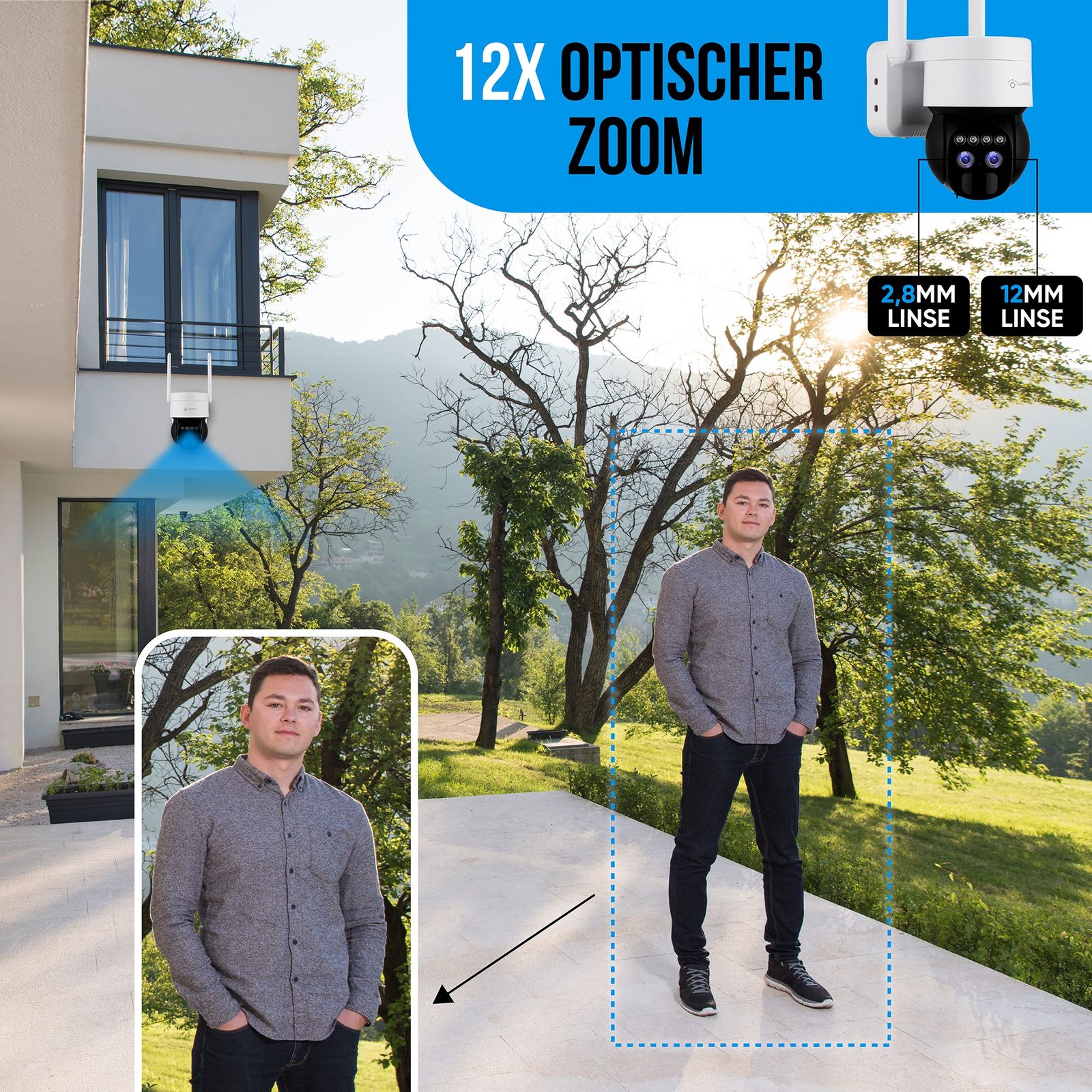 LUVISION 4G / LTE DUO PTZ Solar Überwachungskamera Kamera für SIM Karte Zoom Sirene