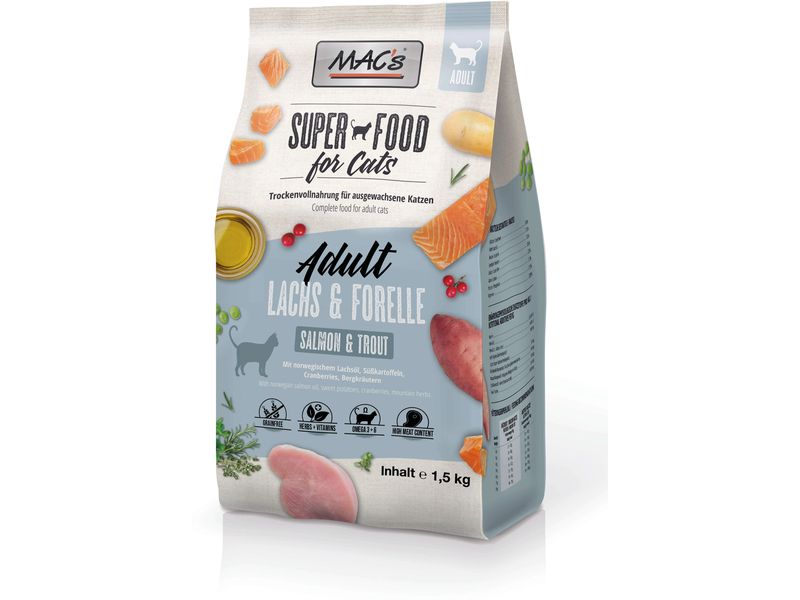 MAC's Trockenfutter Lachs und Forelle 1.5 kg Alleinfuttermittel für ausgewachsene Hunde