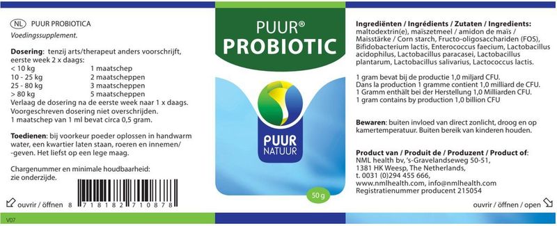 Puur Natuur Voedingssupplement Puur Probiotica - 50 gr