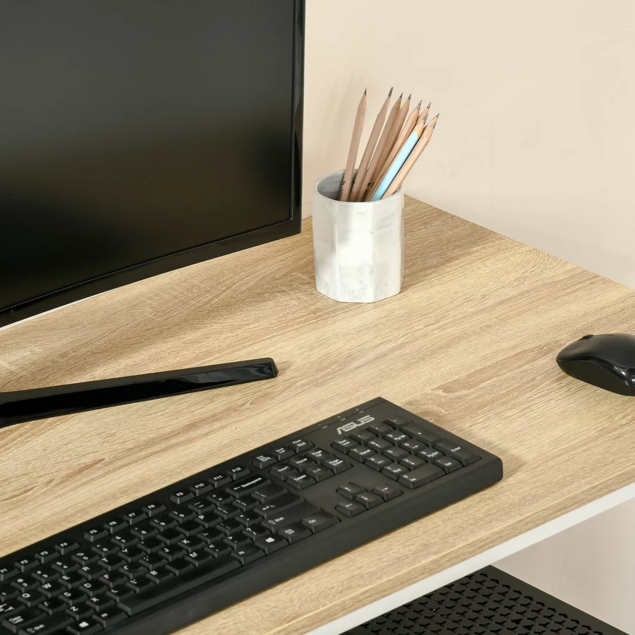 HOMCOM Schreibtisch Tisch mit Bücherregal eiche, weiß
