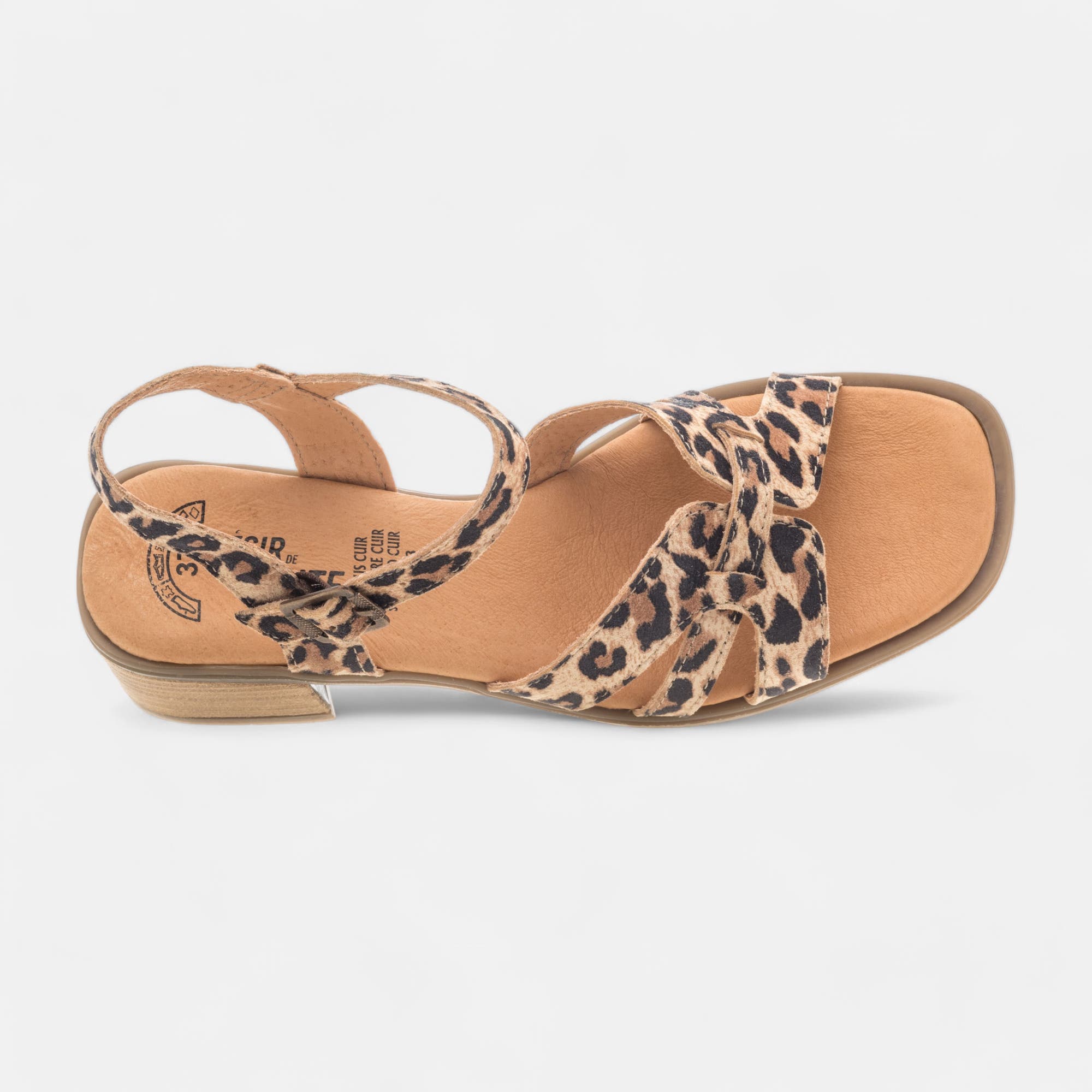 Nu-pieds à talon Femme en cuir cognac