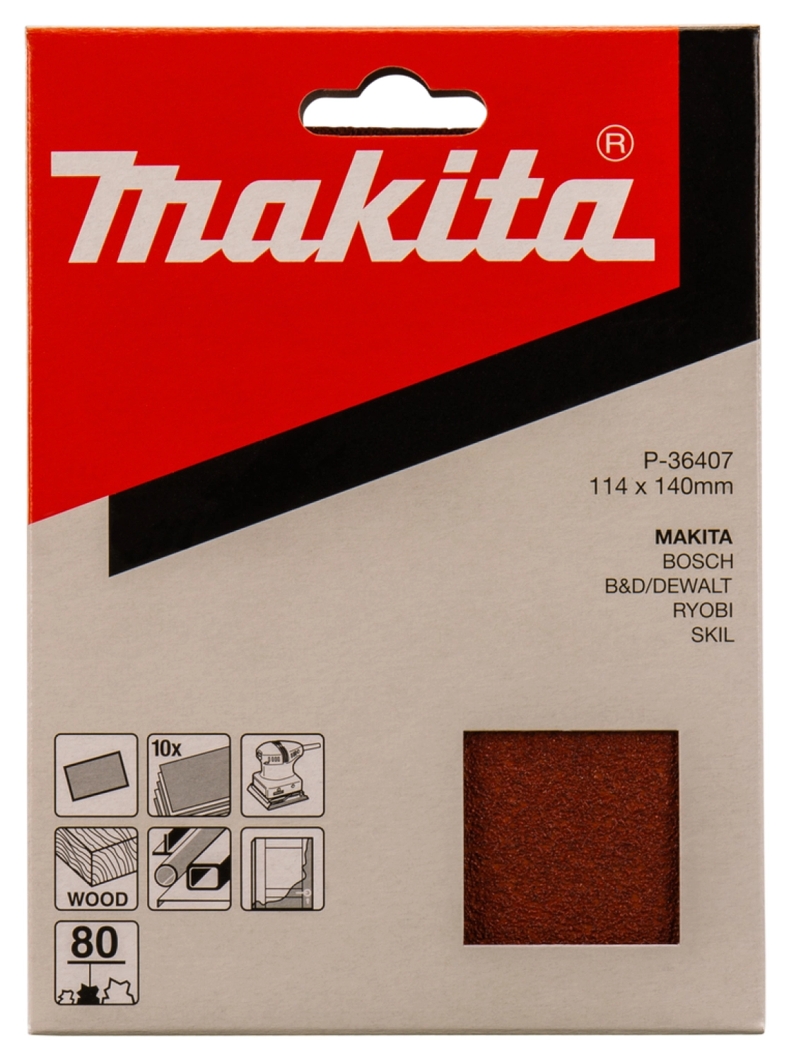 Makita P-36407 Vlak schuurvel Red - K80 - 114 x 140mm (10st)