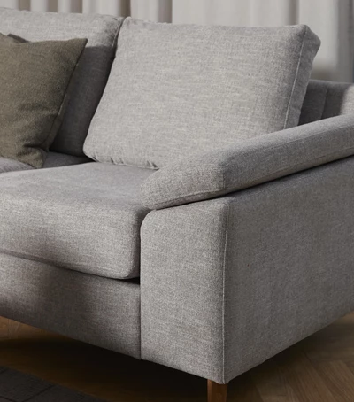 FLEX Hjørnesofa med 1 hjørnemodul, 2 endemoduler grå   ben træ