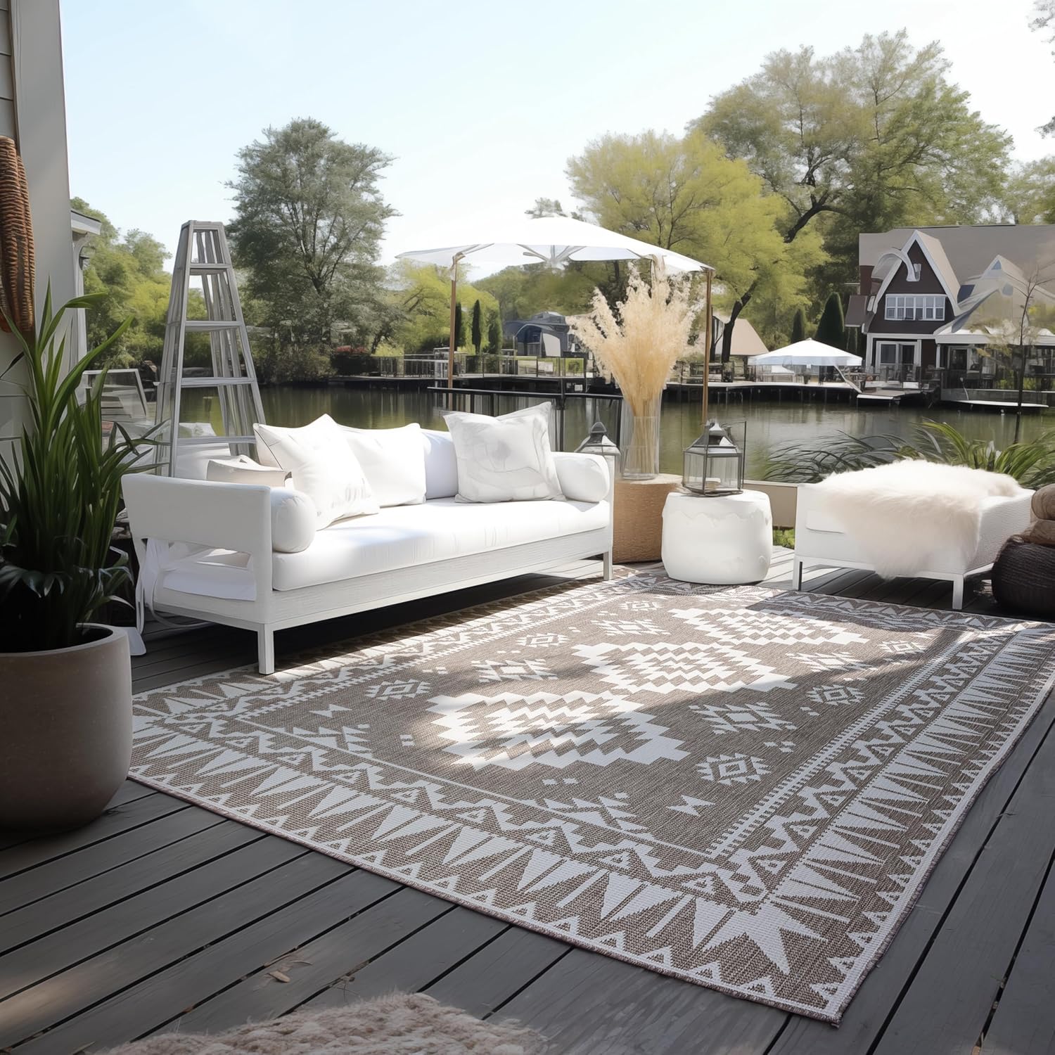 ELLE Decoration In und Outdoor Teppich – Wendeteppich Wetterfest & Wasserfest - Modernes Geometrisches Muster Rauten Muster Outdoorteppich für Garten, Balkon, Terrasse, Wohnzimmer – Linen, 200x290cm