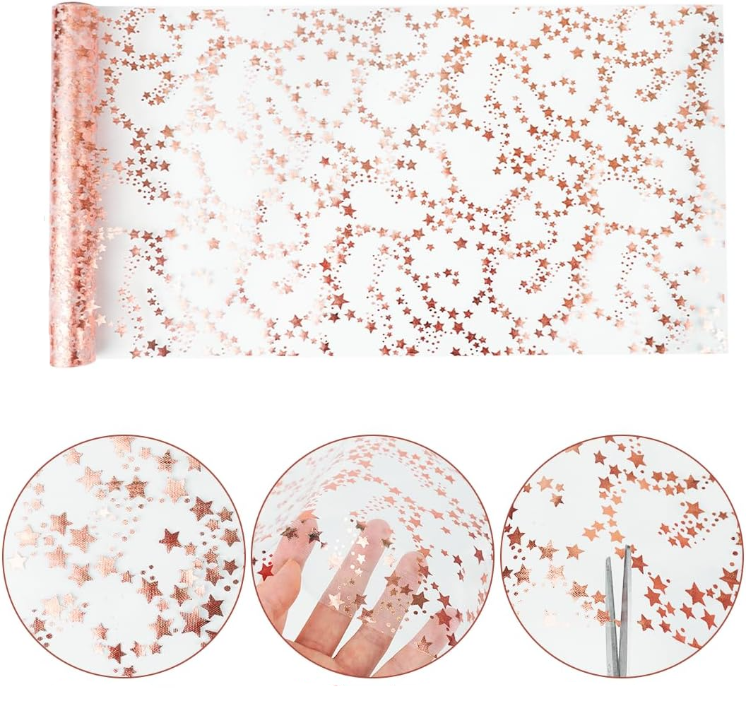 (5mx28cm) Metallic Tischläufer Party Deko Tischtuch mit Sternen - Roségold