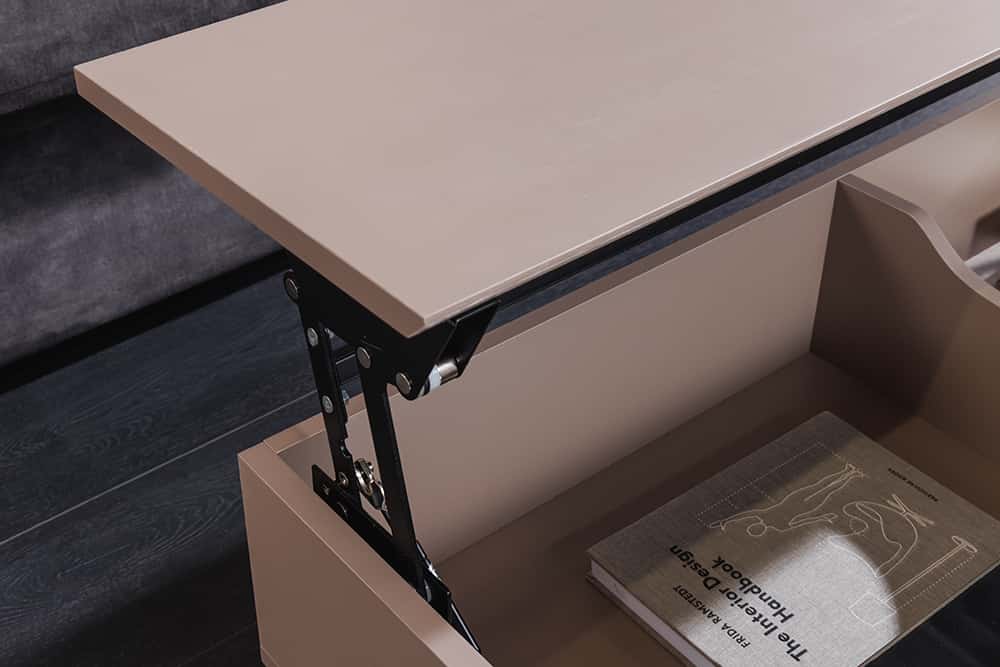 Höhenverstellbarer Couchtisch APARTMENT 110cm taupe greige schwarz Metall Stauraum