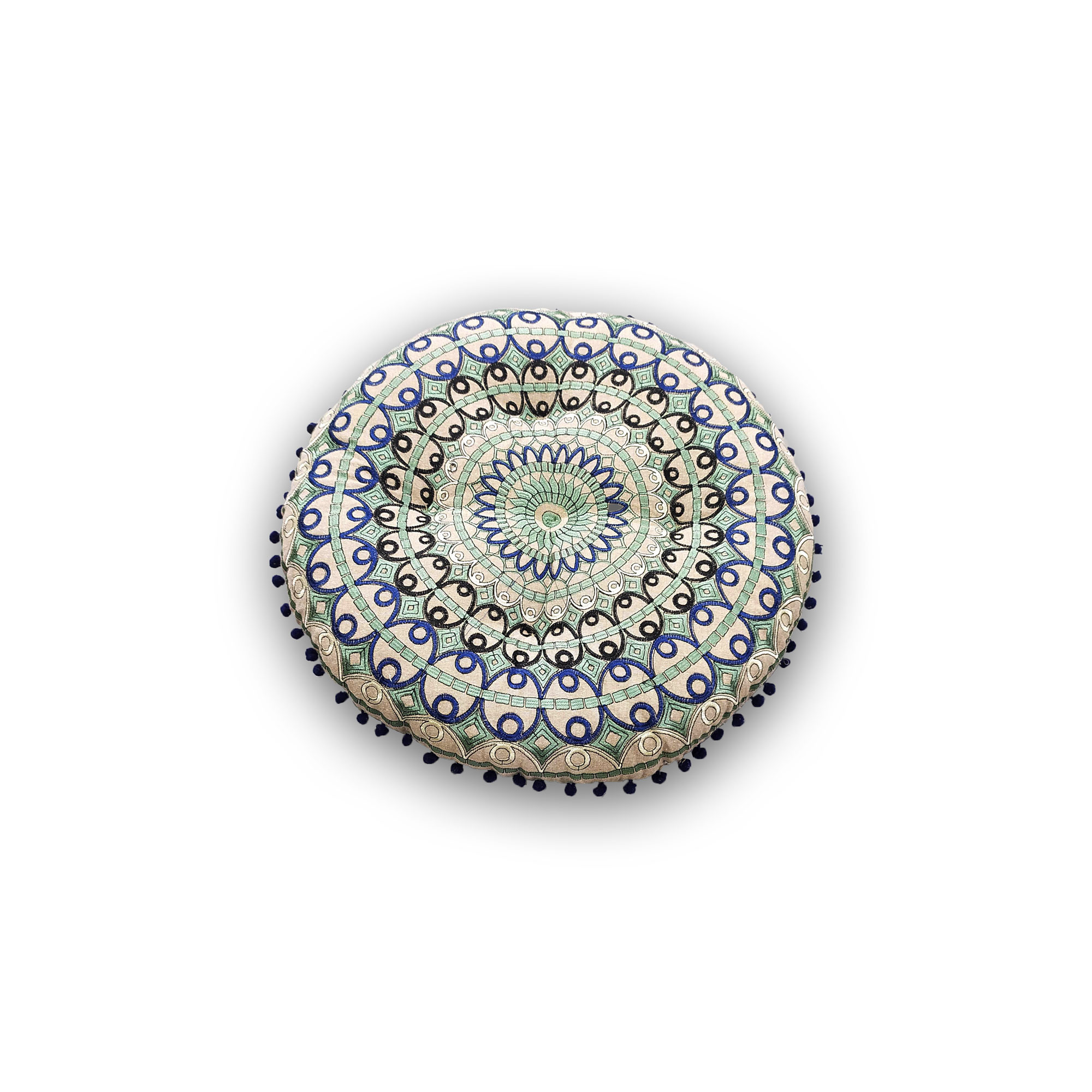 Rundkissen 'Teintes de bleu-vert', beige, multicolor, Ø 55 cm, H 8 cm von fischer's lagerhaus