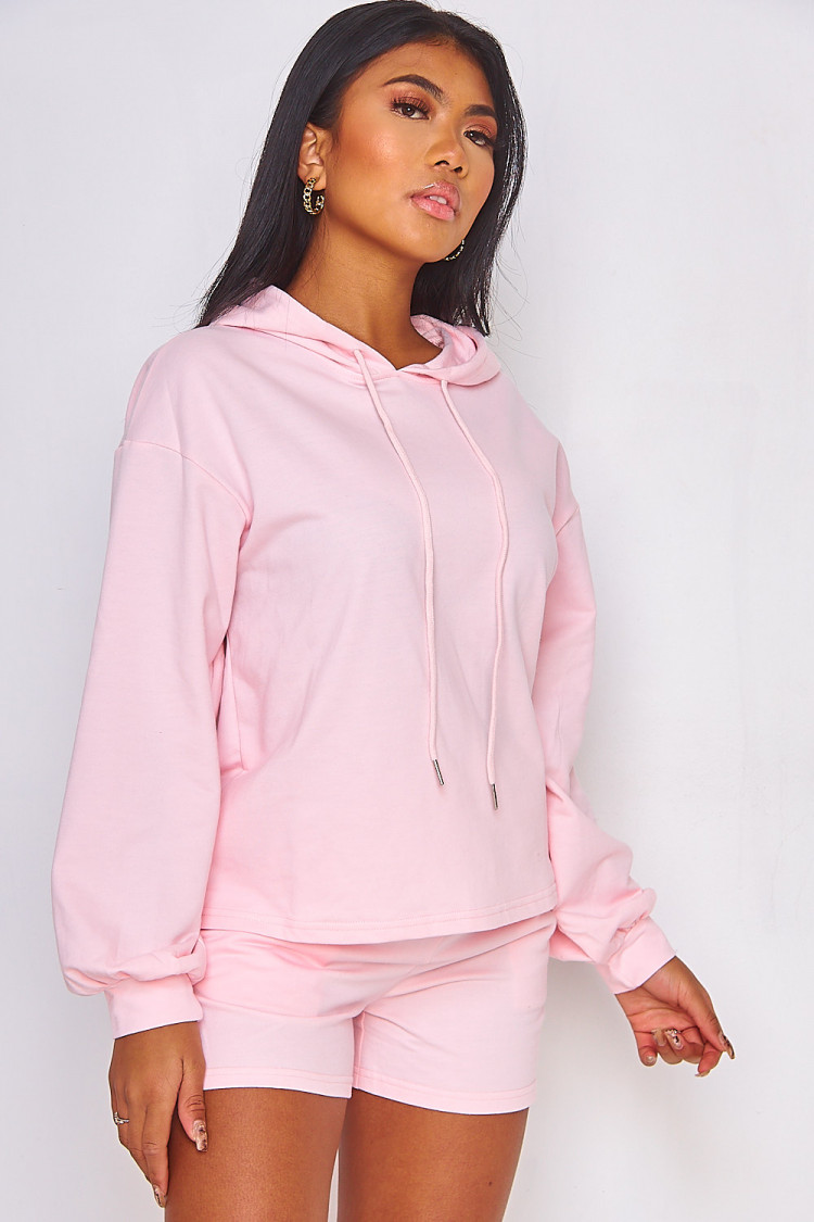 Ensemble sweat à capuche + short rose