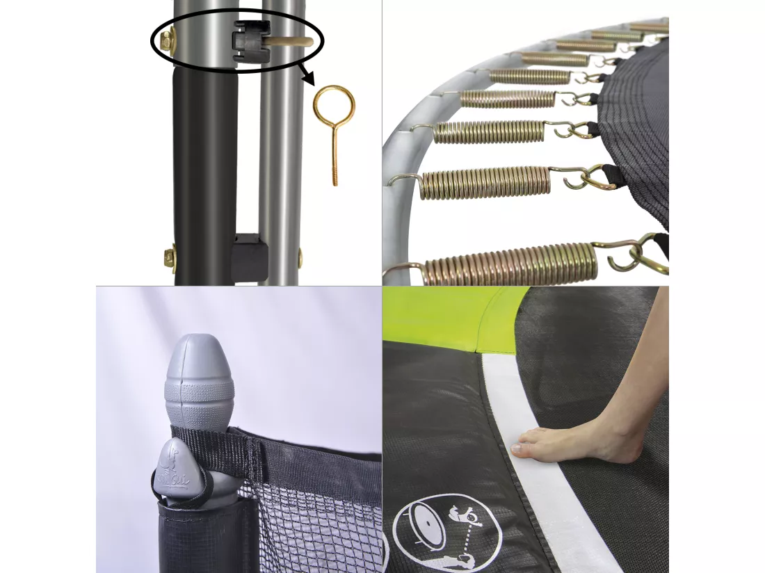 Kangui - Trampoline de jardin 305 cm + filet de sécurité + échelle JUMPI Vert/Noir 300