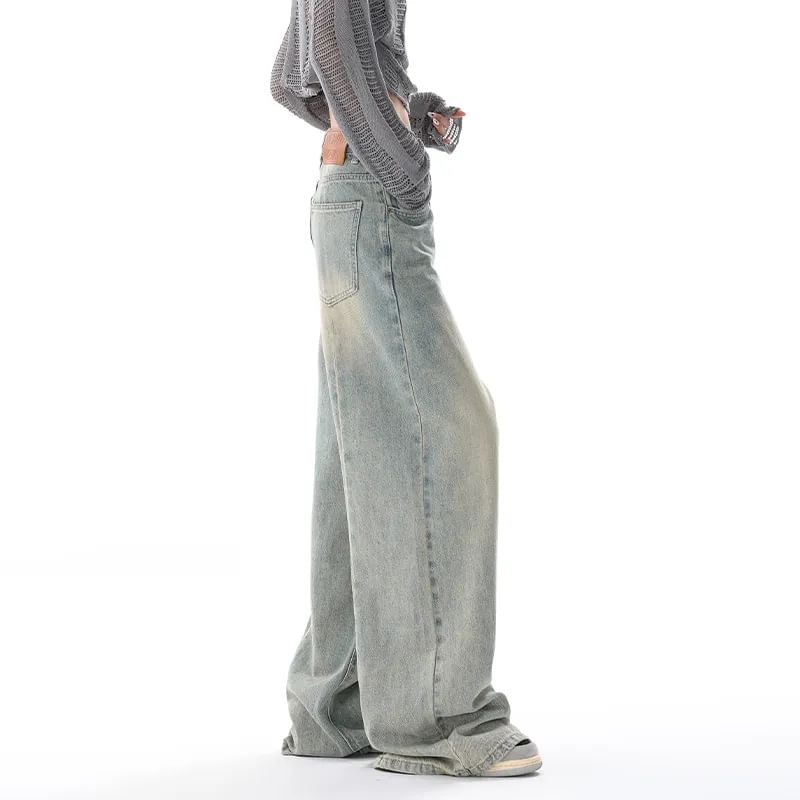 Jerolenea - Mid Rise Washed Wide Leg Jeans