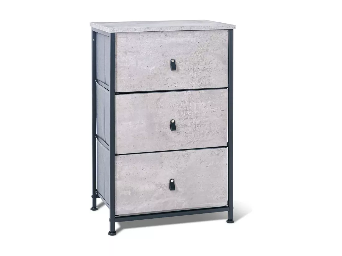 Fedra - Commode 3 tiroirs en tissu, façade et étagère supérieure en bois mélaminé stratifié