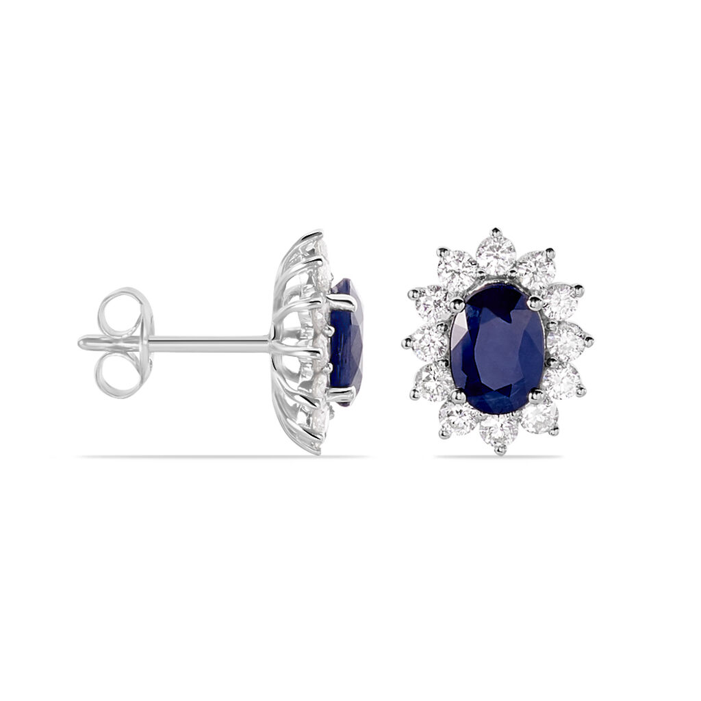 Boucles D'oreilles Puces Vladimir Or Blanc Saphir Et Diamant