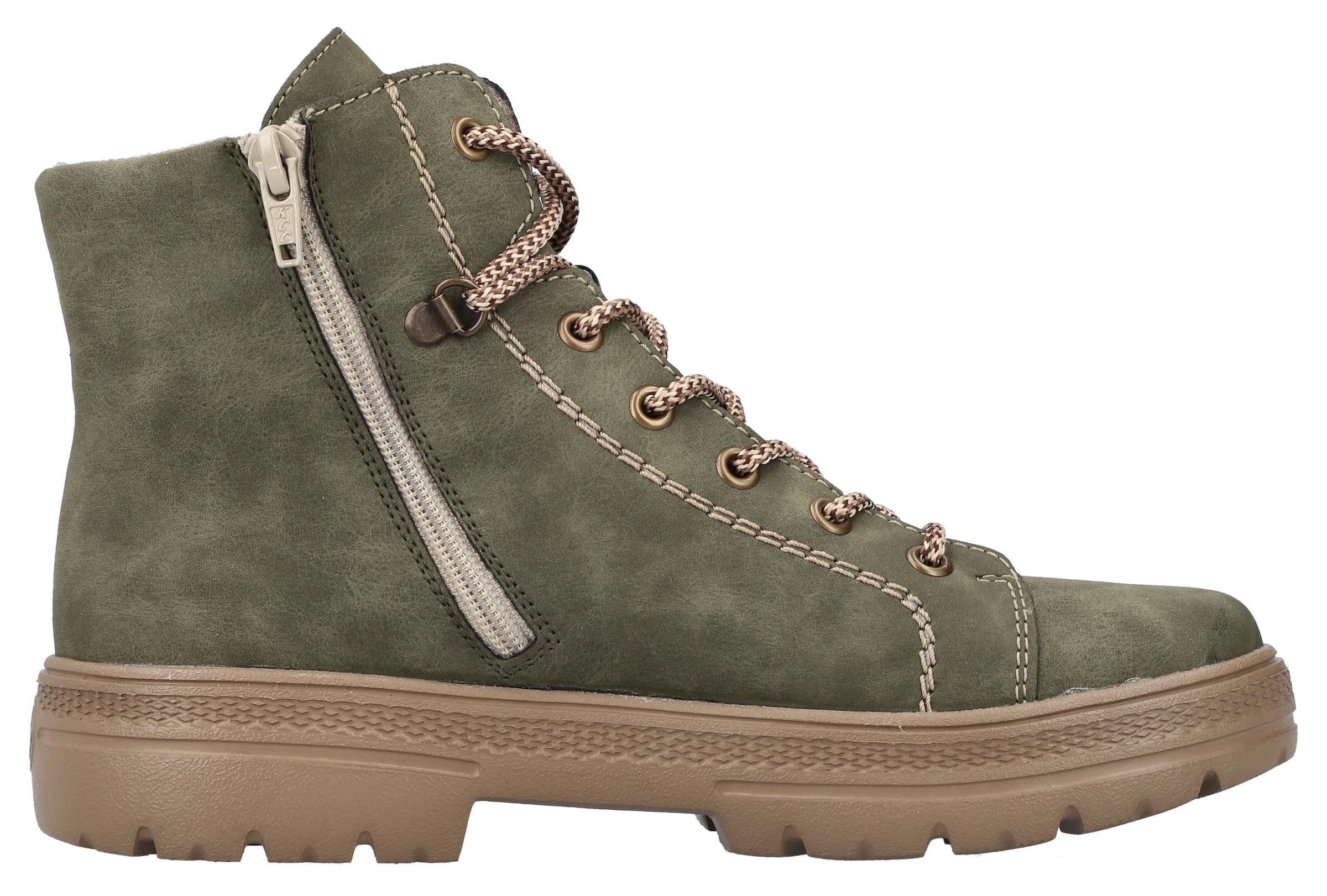 Rieker Schnürboots  , Stiefelette, Plateausohle, Kontrastnaht, mit Innenreissverschluss
