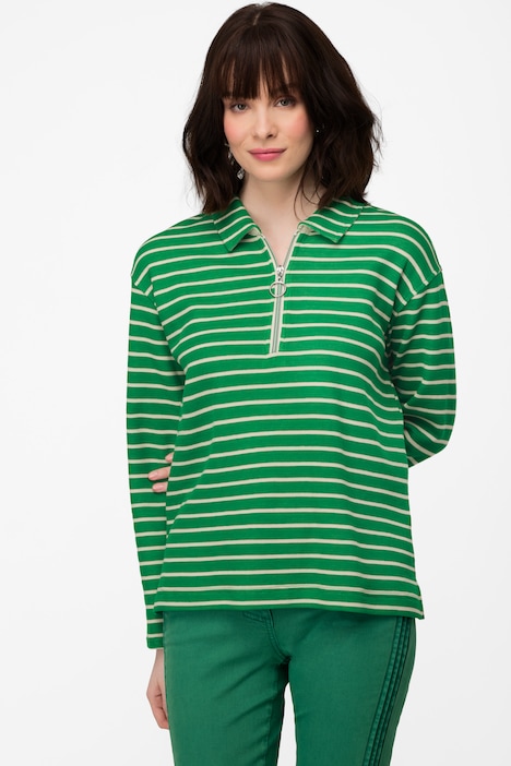Sweatshirt, Ringel, Polokragen, Langarm