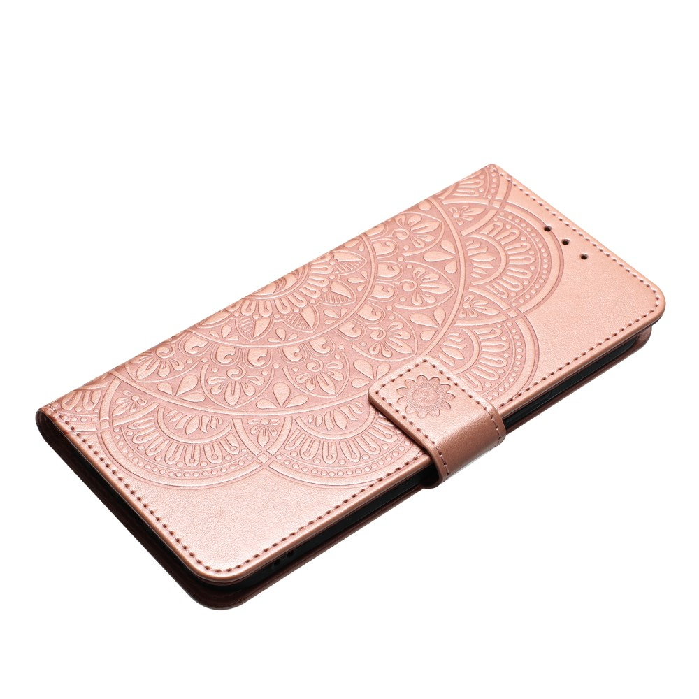 iPhone 16 Pro Max Leder Tasche Wallet - Mandala Flowers Imprint - Roségold