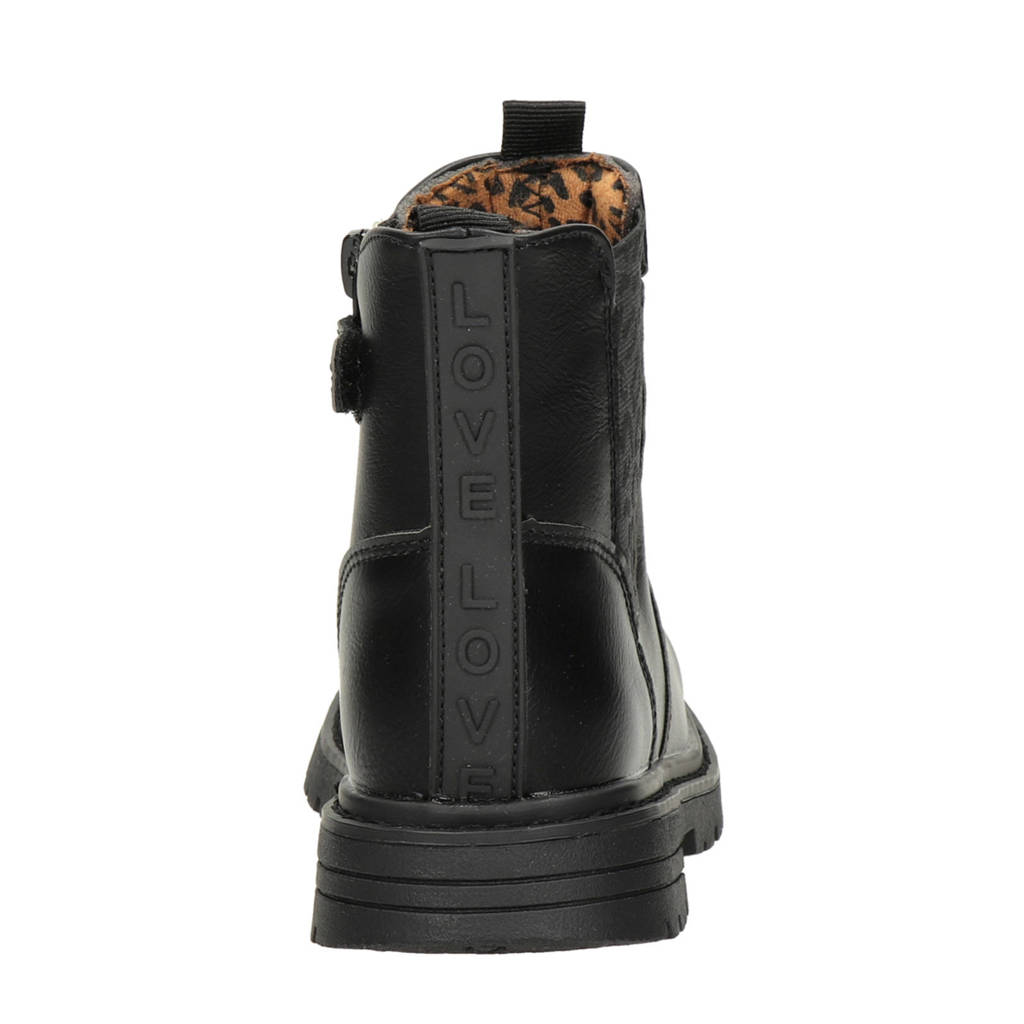 Nelson Kids chelsea boots met panterprint zwart