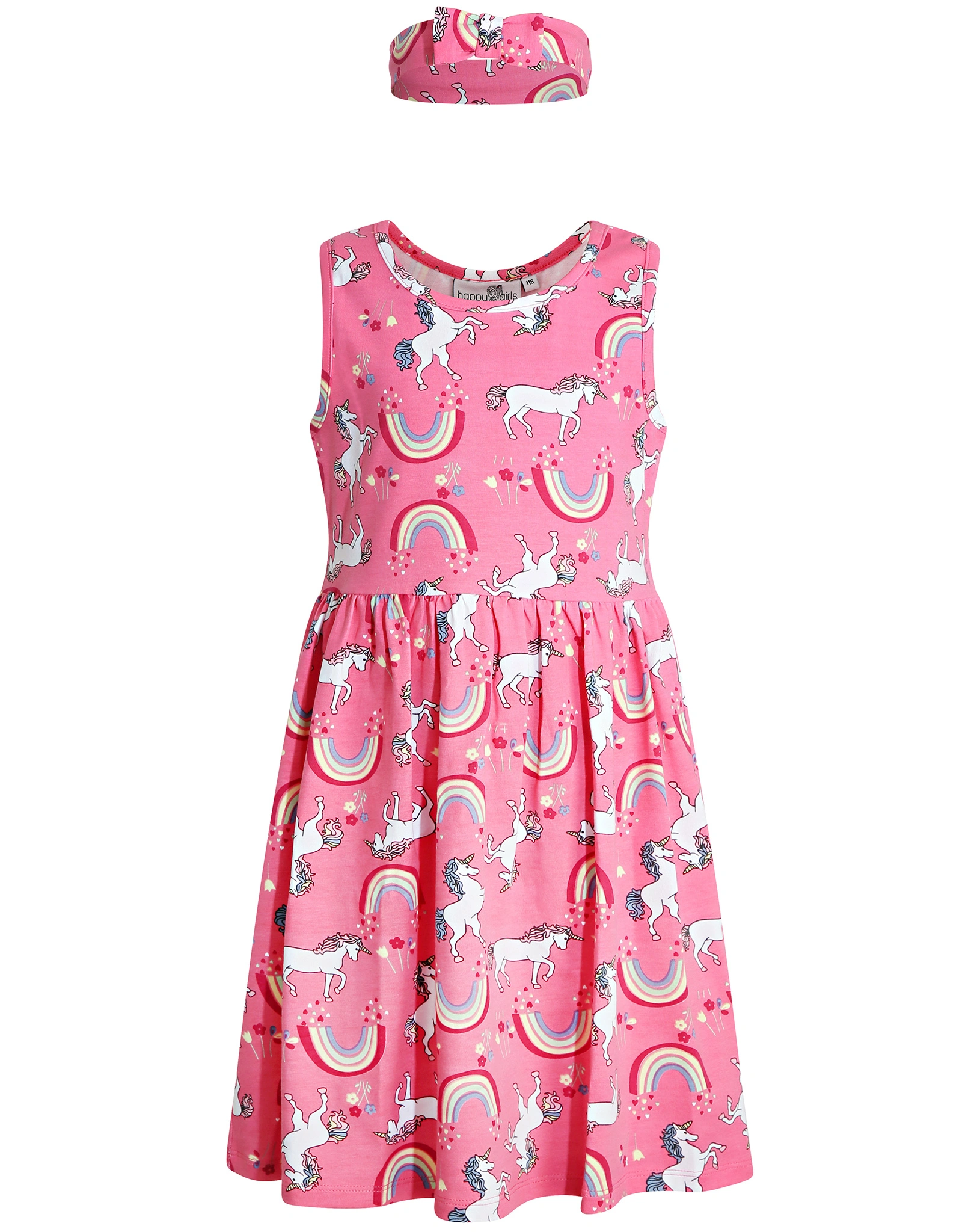 Kleid RAINBOWS & UNICORNS ärmellos mit Haarband in pink