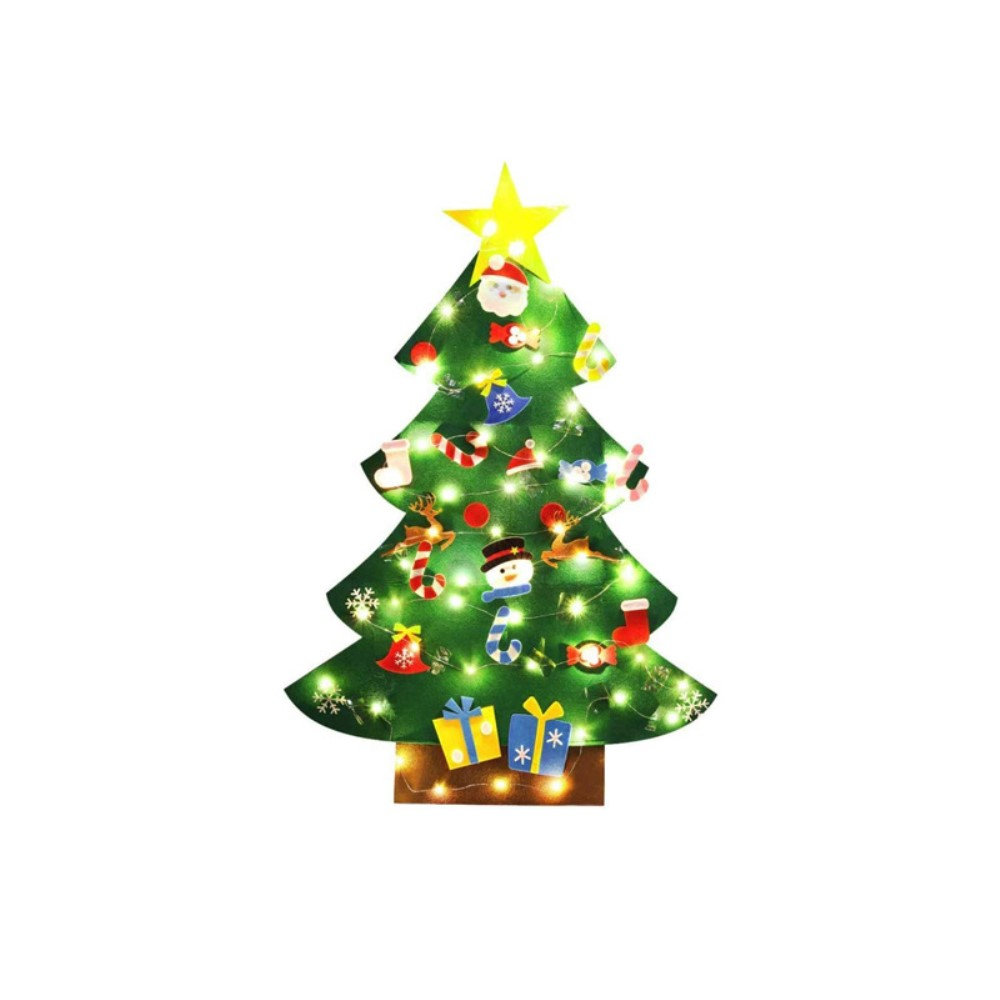 (34-tlg. Set) 98x70cm Kinder Spielzeug Christmas Tannenbaum Wand Deko Filz Weihnachtsbaum   Klett Figuren   LED Lichterkette