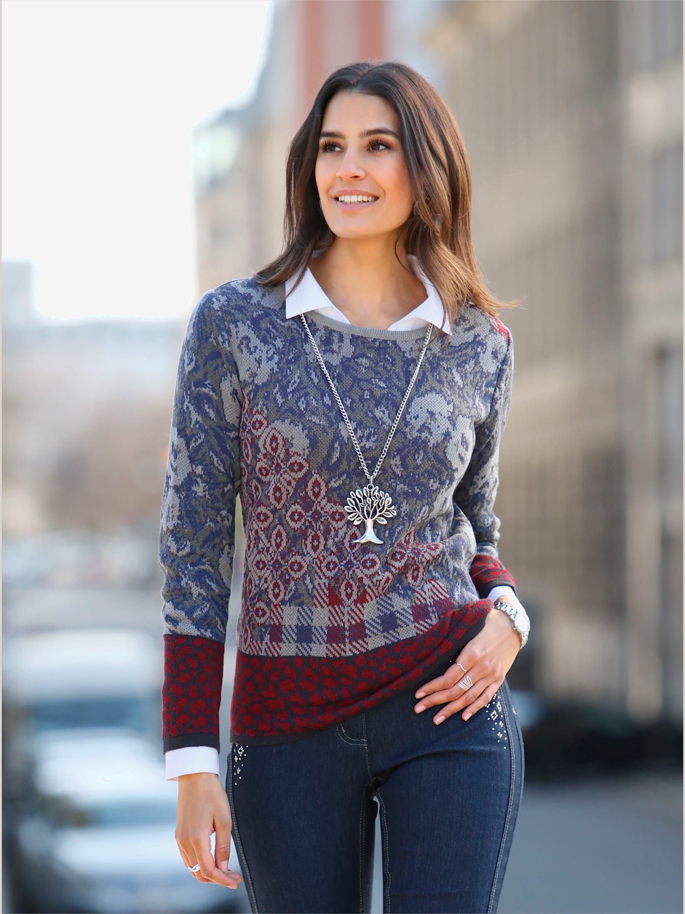 Pull jacquard 50% coton