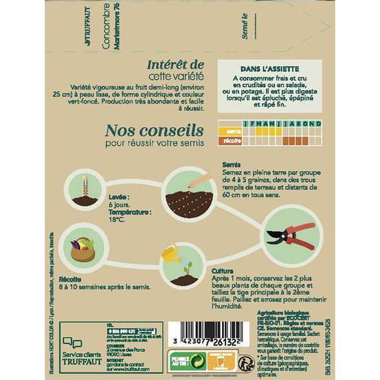 Graines de concombre Marketmore 76 Bio en sachet