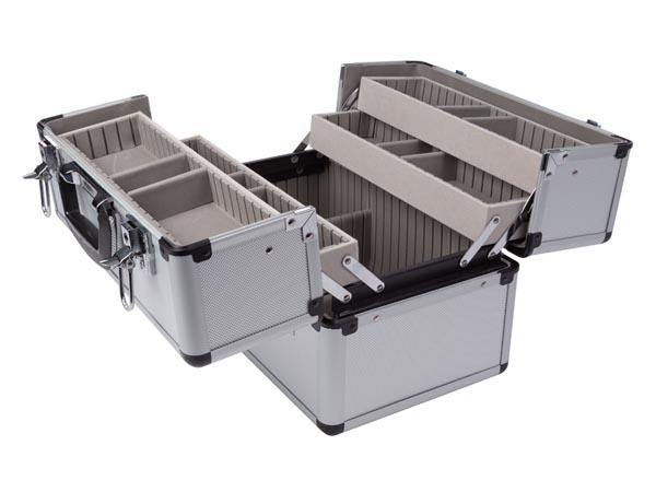 Perel Werkzeugkoffer Aluminium, 360 x 220 x 250 mm Grau Alu-Werkzeugkoffer mit verstellbaren Trennwänden