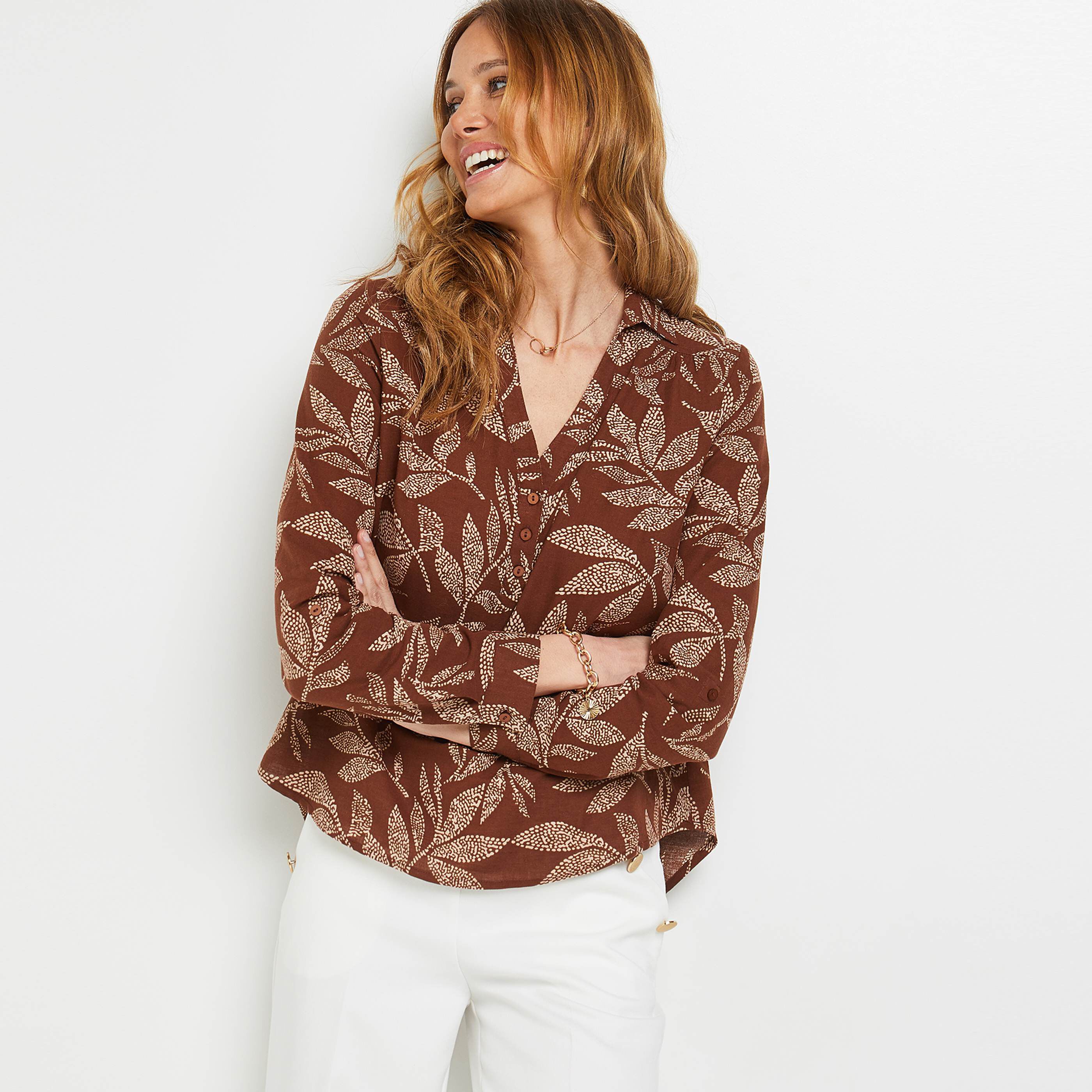 Blouse imprimée femme - MARRON