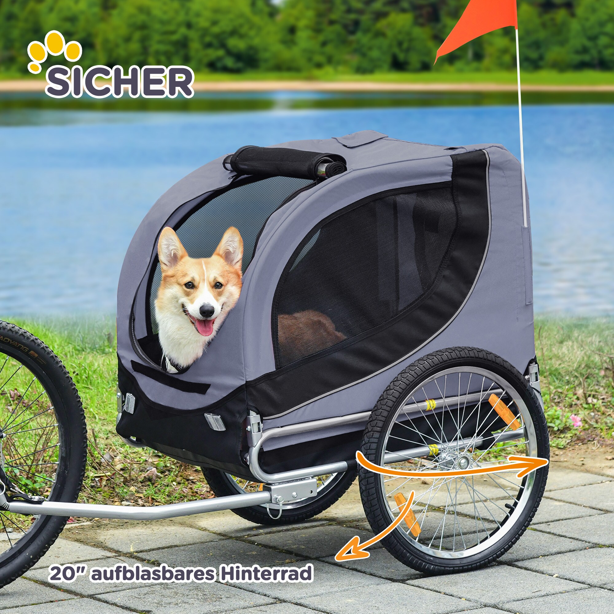 PawHut Fahrradanhänger für Hunde grau 130 x 90 x 110 cm (LxBxH)