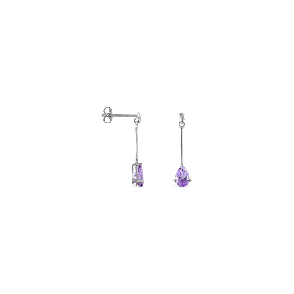 Boucles D'oreilles Pendantes Goutte Or Blanc Amethyste