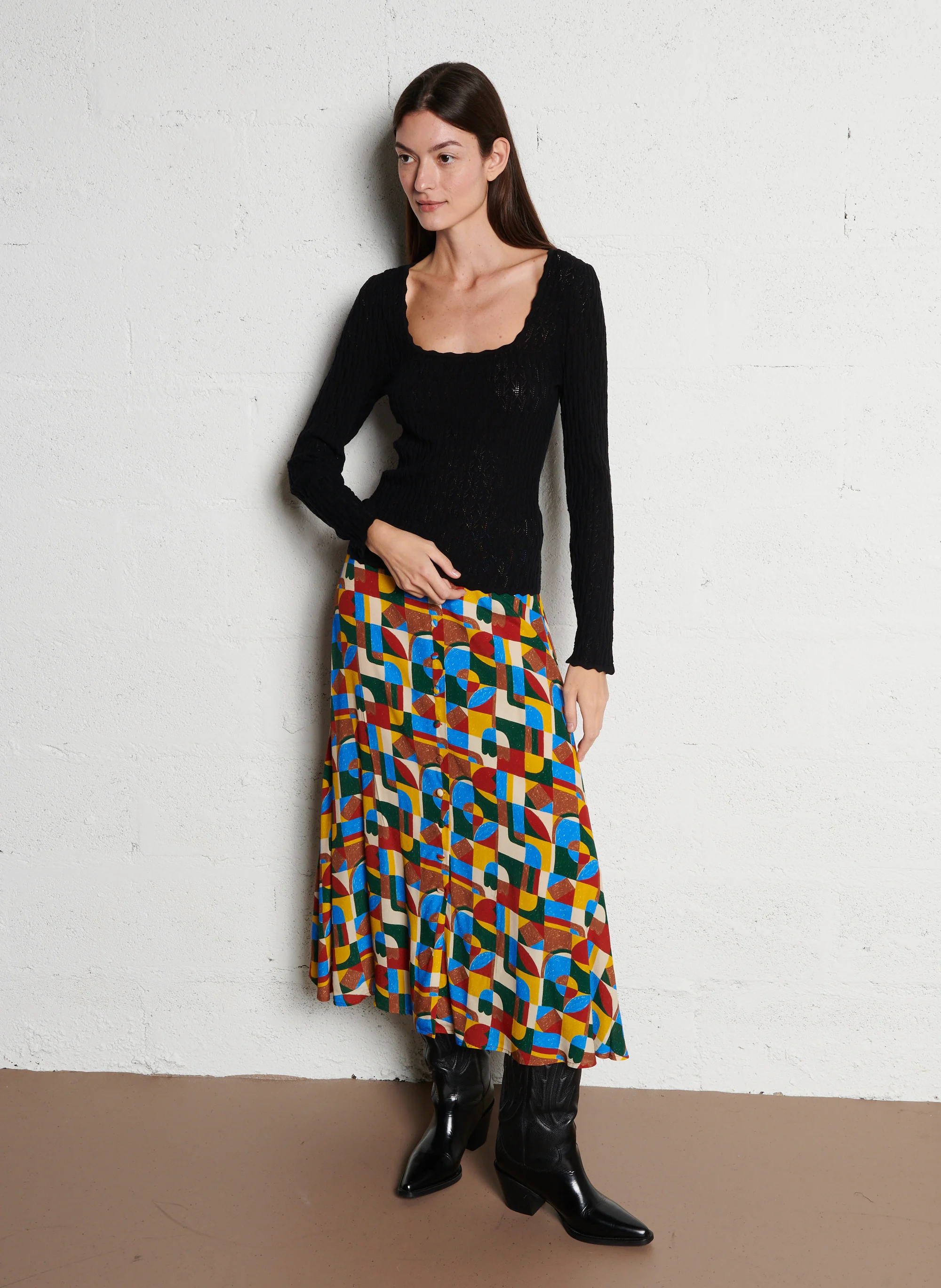 SALMA - Jupe jacquard satinée | Multicolore