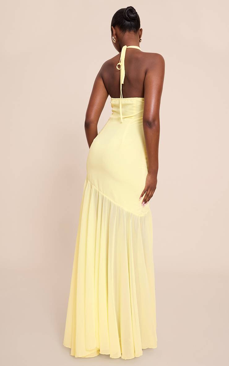 Citron Robe Longue En Mousseline Col Licou Taille Basse