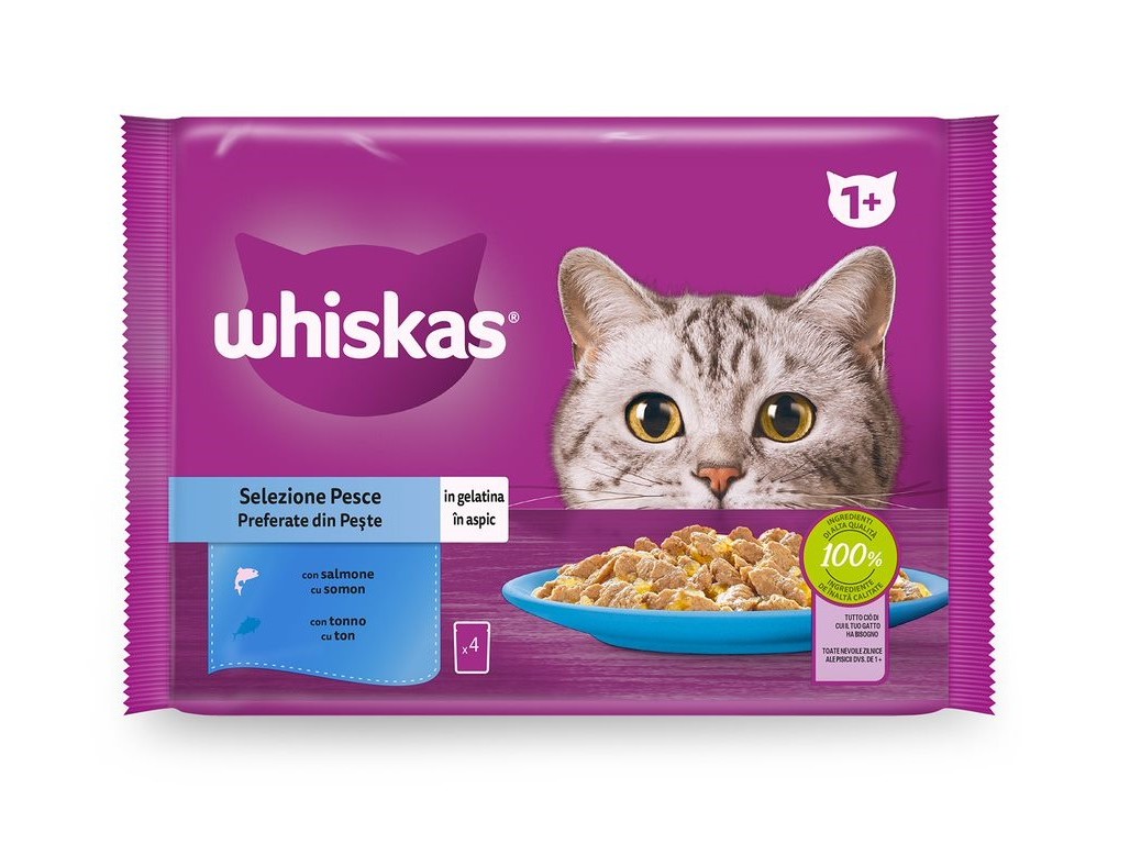 COMIDA HÚMIDA PARA GATO WHISKAS PEIXE 4X85G