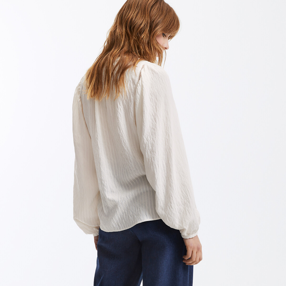 COLEÇÕES LA REDOUTE<br>Blusa folgada com decote em V e mangas bufantes