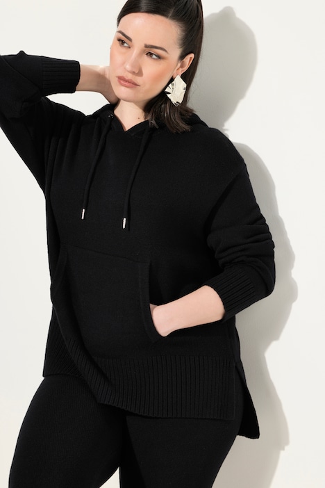 Strick-Hoodie, Oversized, Kapuze, Langarm, Tasche