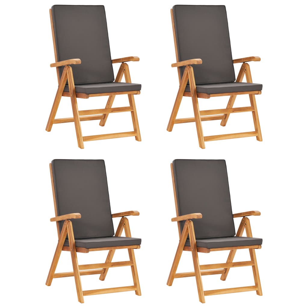 Salon de jardin meuble d'extérieur ensemble de mobilier 5 pièces avec coussins gris bois de teck massif