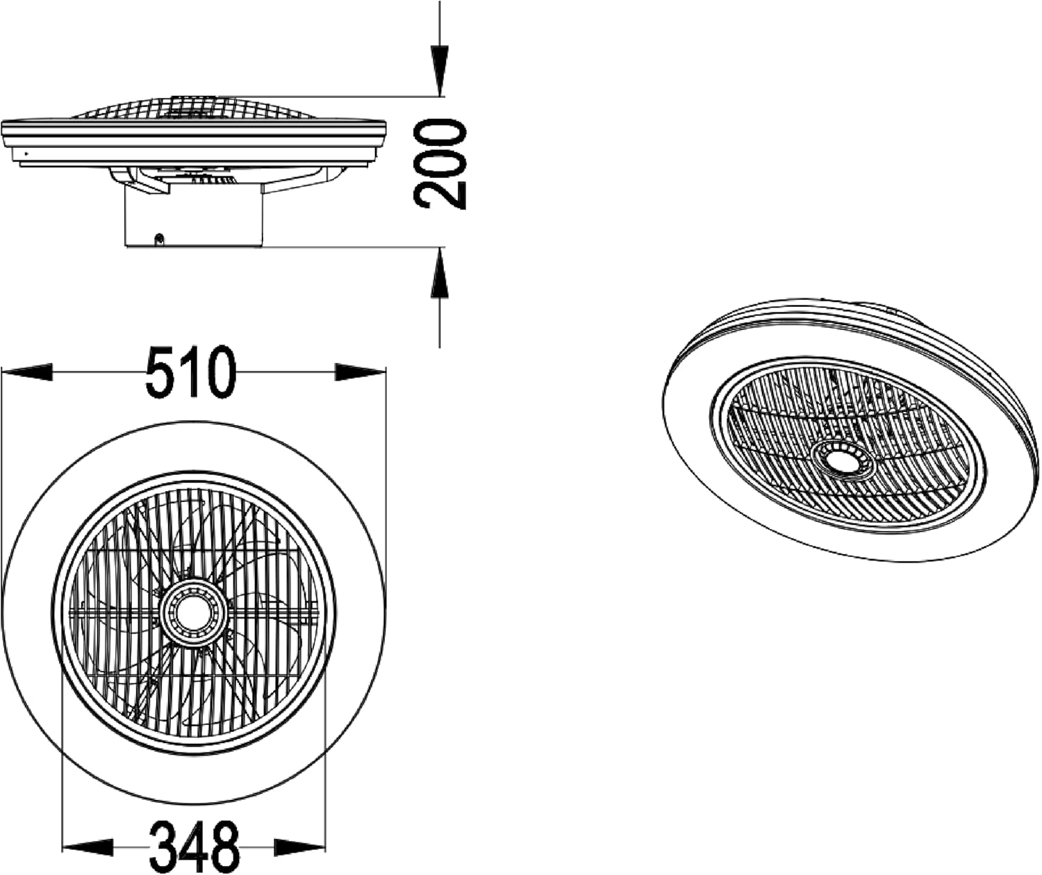 HSL Deckenleuchte mit Ventilator Ø 51cm, 360° Windrichtung einstellbar, dimmbar, 3100Lm sehr hell, mit Fernbedienung, 24 Geschwindigkeiten, 3000-5500K Lichtfarbe einstellbar, mit Zustandsspeicherung!
