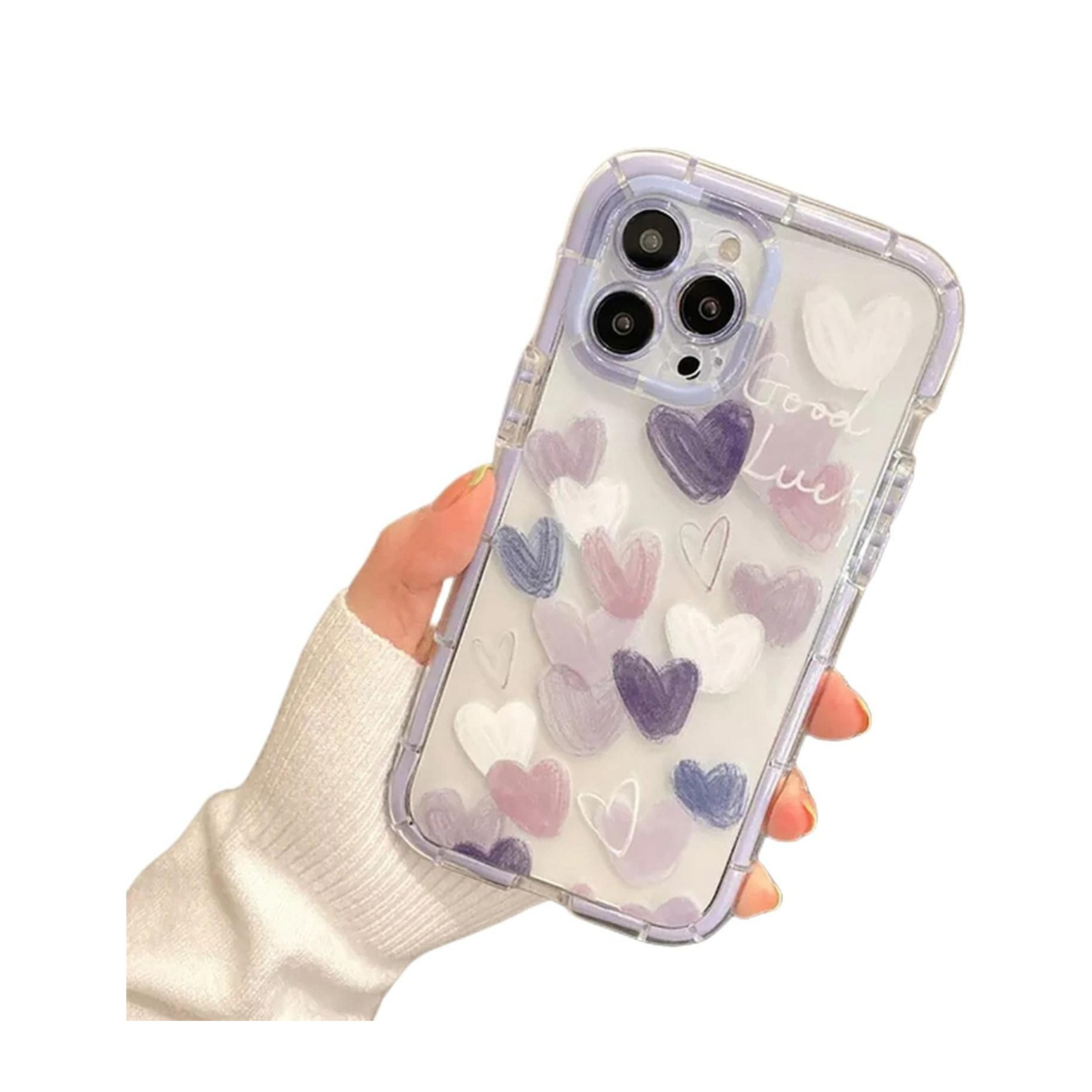 iPhone 15 Hybrid Hardcase Hülle Air Cushion Fallschutz - Lila Herzen