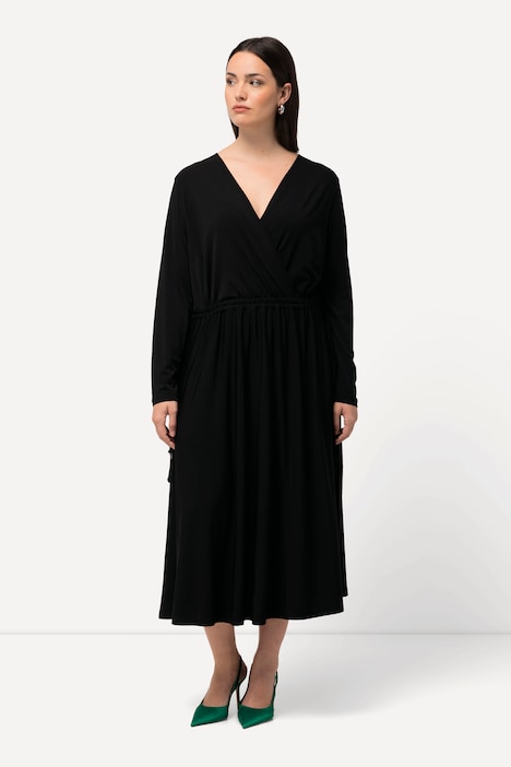 Jerseykleid, A-Linie, Wickeloptik, V-Ausschnitt, Langarm