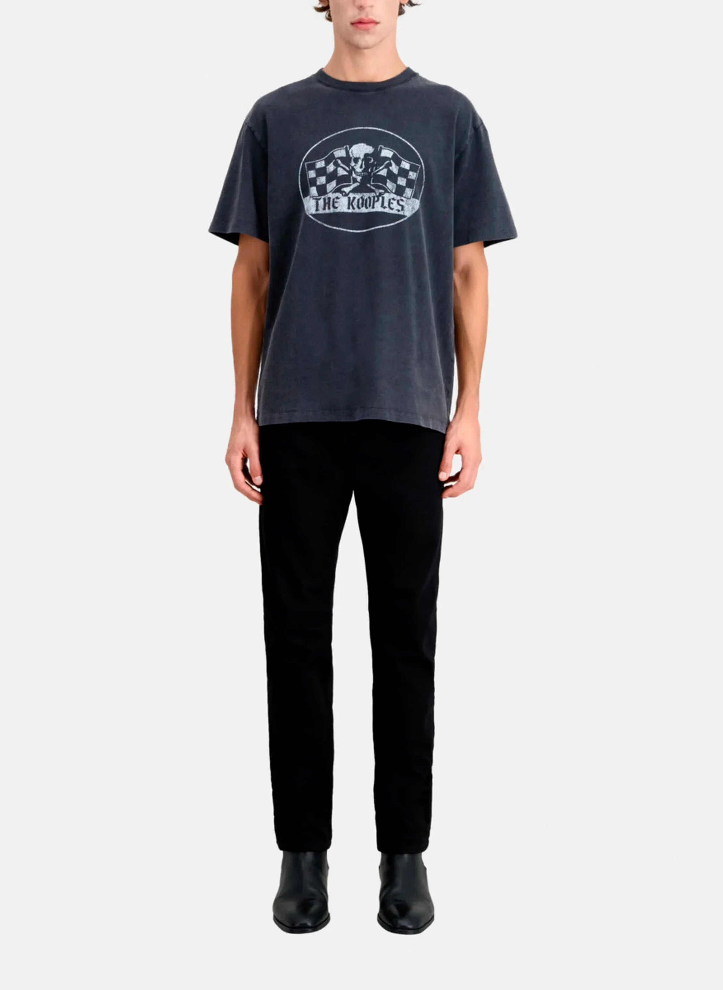 Tee-shirt droit col rond en coton sérigraphié | Bleu