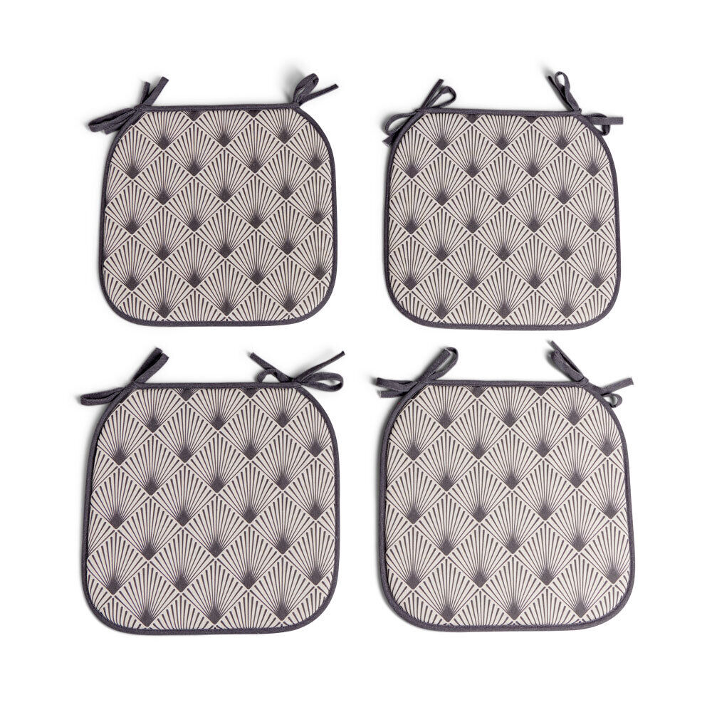 Lot de 4 galettes de chaise polyester et coton blanc et gris 38x38cm