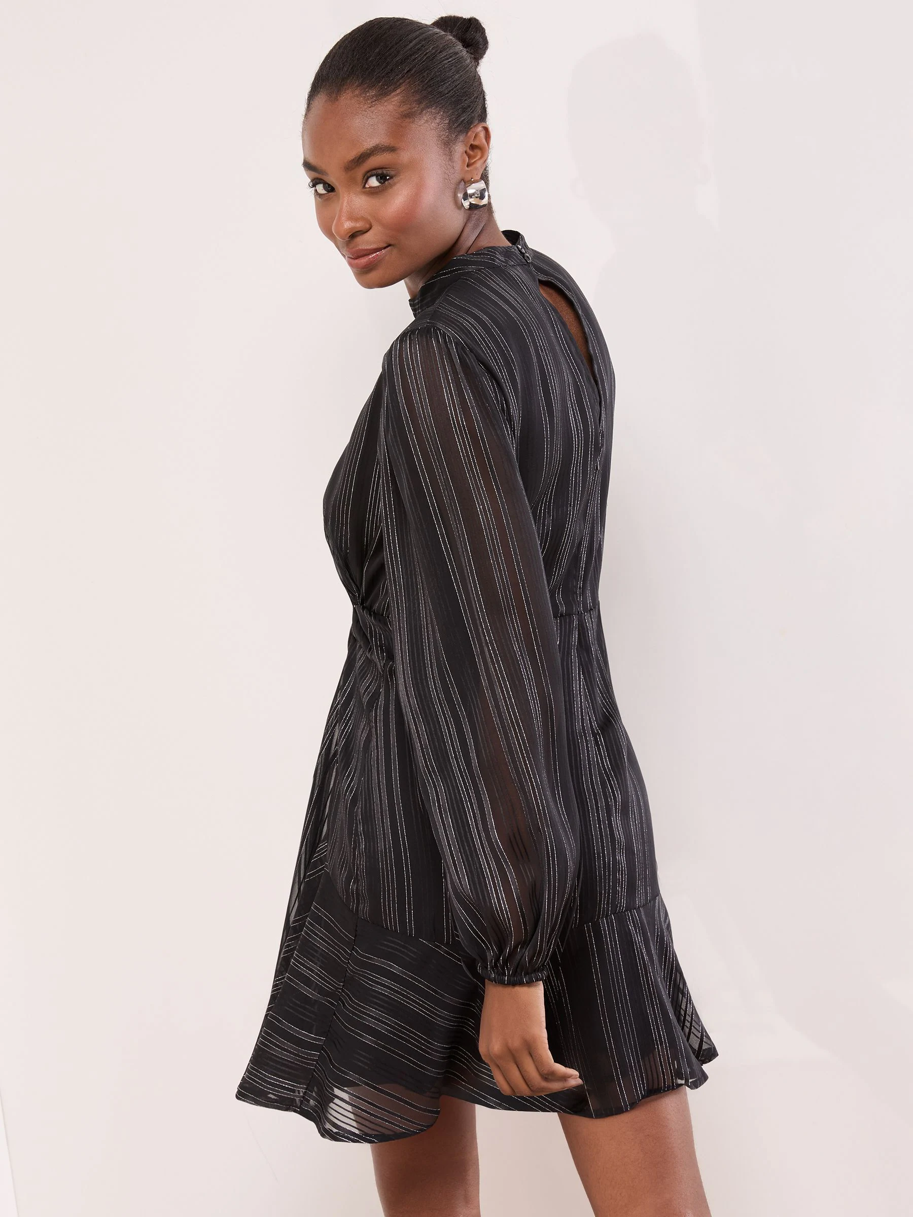 Zwart - Lipsy Sparkle Metallic Ruched Gathered Mini Dress