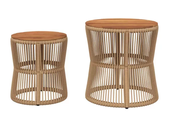 Tables d'appoint de jardin 2pcs dessus en bois beige poly rotin