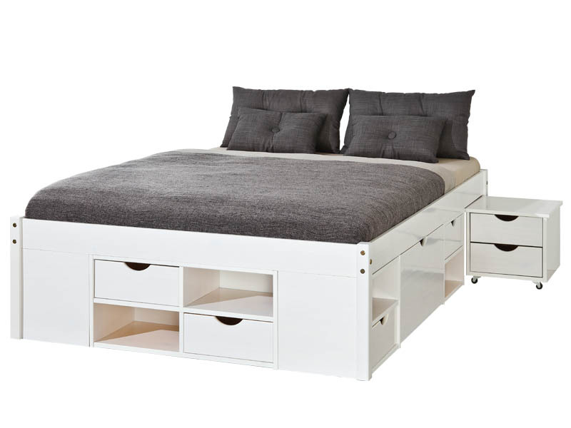 Funktionsbett TILL - weiß - Massivholz - 140x190 cm