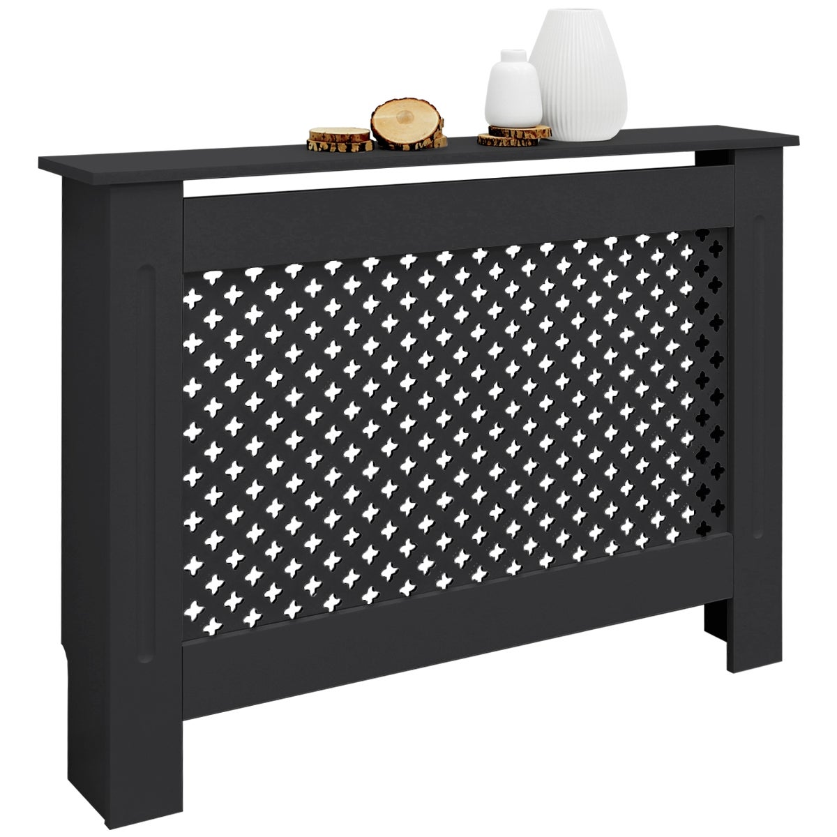 ECD Germany radiatorbekleding met honingraatmotief 112x19x82cm antraciet van gelakt MDF slaapkamer woonkamer radiatorbekleding radiatorbekleding verwarming radiatorbekleding