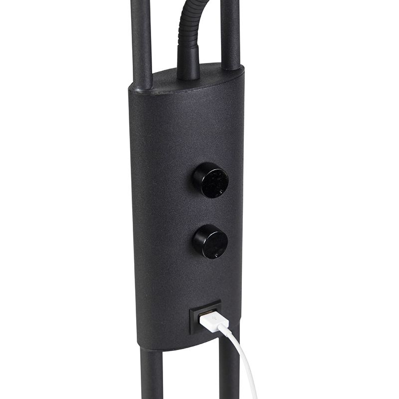 Vloerlamp zwart met leesarm incl. LED en USB-poort - Sevilla
