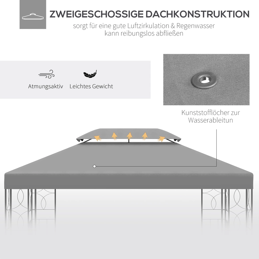 Outsunny Pavillondach für 3 x 4 m Grundflächen hellgrau