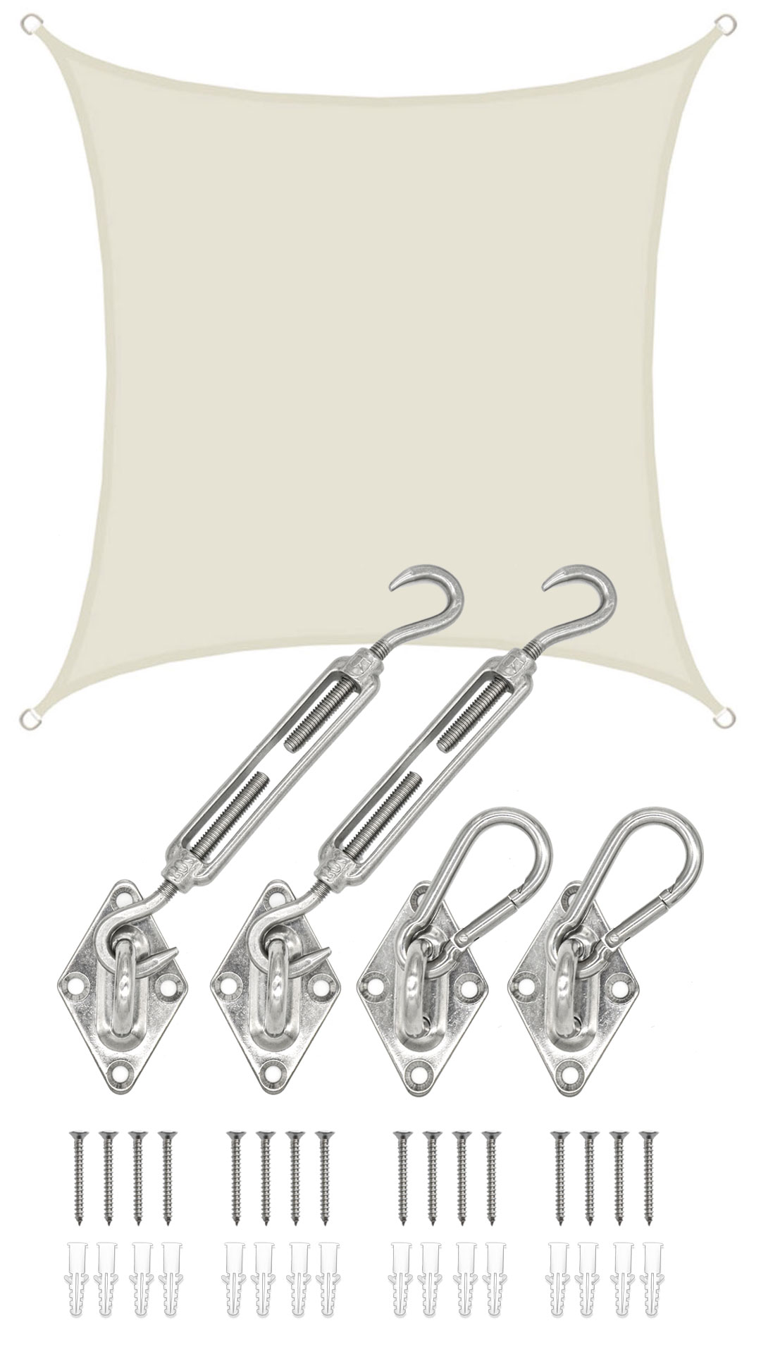 AMANKA 3x3 waterdicht beige schaduwdoek met bevestigingsset