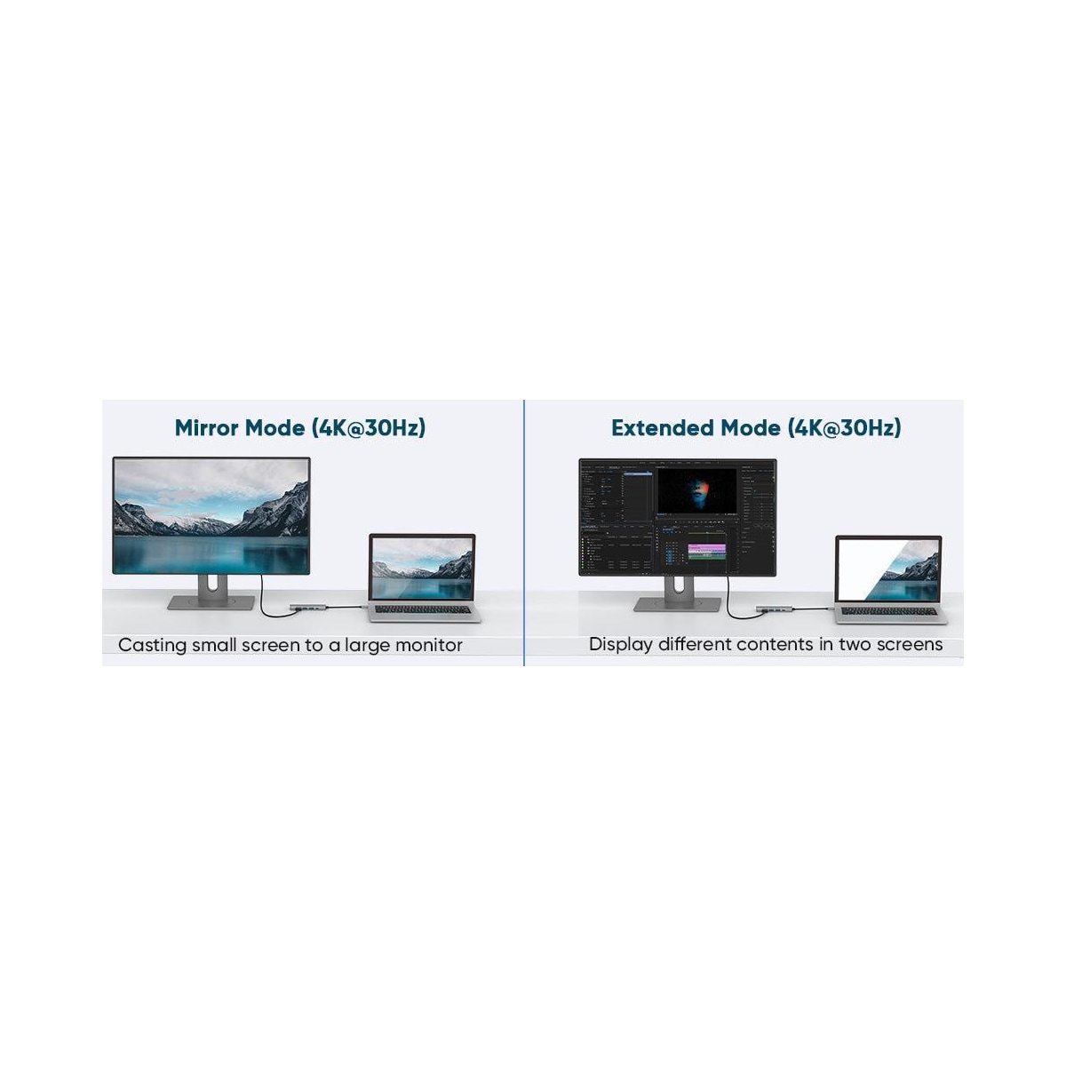 NÖRDIC 1 til 6 USB C dokkingstasjon i aluminium 1xHDMI 4K 30Hz 2xUSB-A 3.1 5Gbps 1x USB C PD87W 1xSD/TF-kortleser