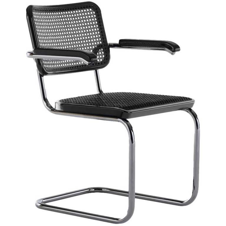 Thonet JS. THONET a personal Interpretation by Jil Sander S64 V Serious stoel riet met armleuning,zwart gelakt/chroom