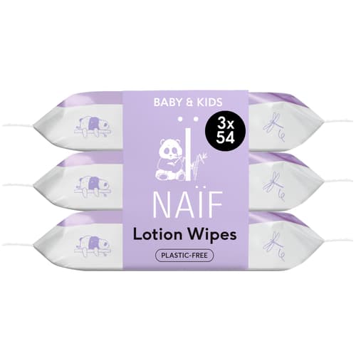 Naïf Care Plastikfreie Feuchttücher mit Lotion für Baby & Kind, 3er Pack