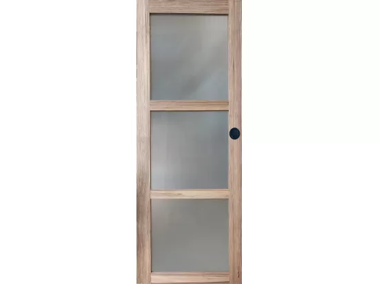 Porte Coulissante Bois Frake Vitrée H204 X L73 + Rail Bandeau Noir Et 2 Coquilles Noir Gd Menuiseries